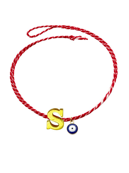 A TO Z Name Initial Letter Rakhi Bracelet With Dark Blue Evil Eye Charm for Bhai Bhaiya