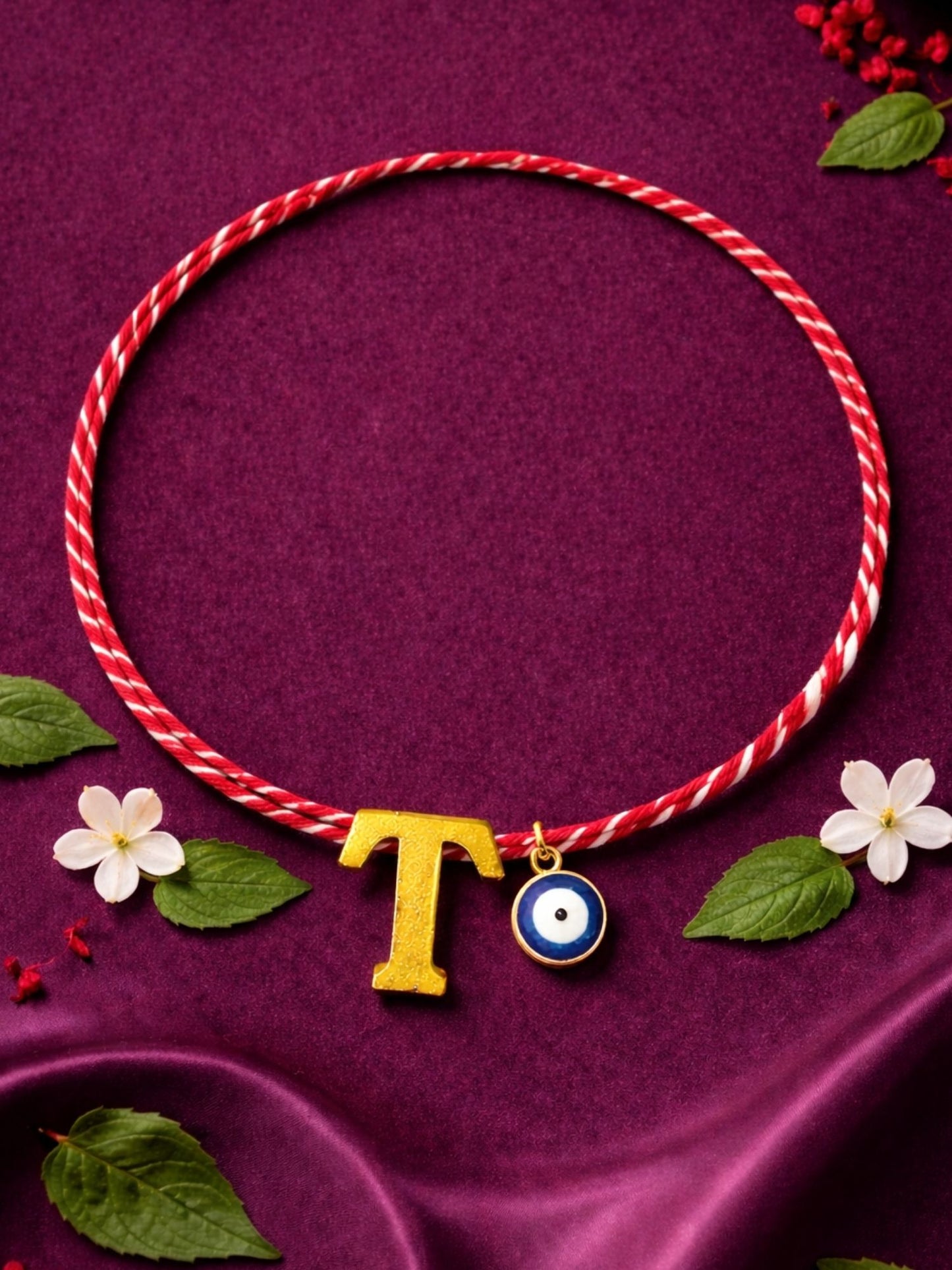 A TO Z Name Initial Letter Rakhi Bracelet With Dark Blue Evil Eye Charm for Bhai Bhaiya