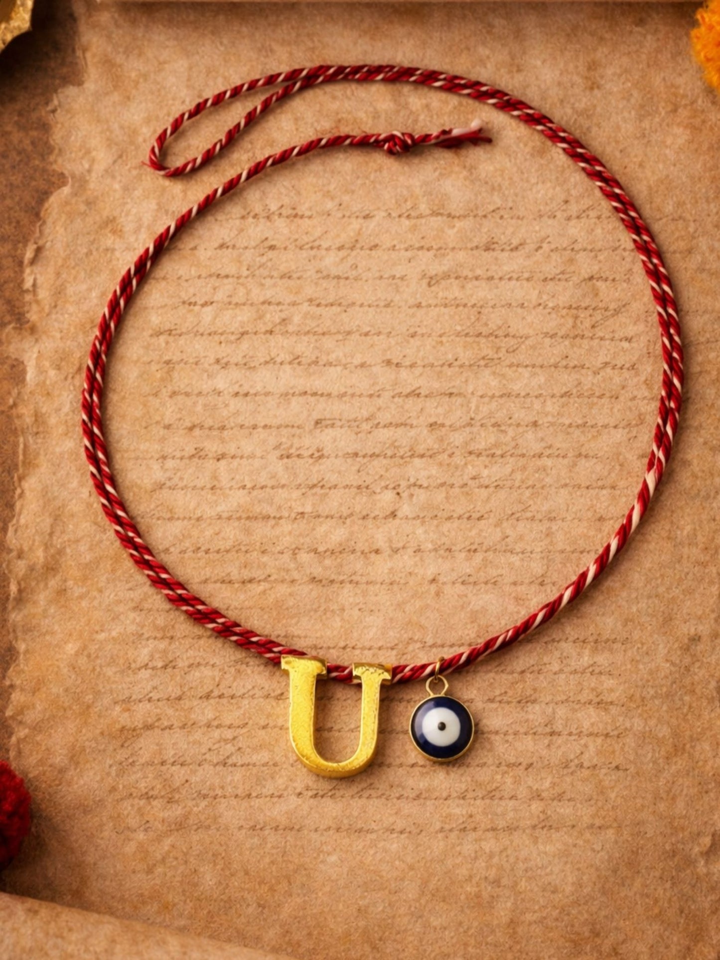 A TO Z Name Initial Letter Rakhi Bracelet With Dark Blue Evil Eye Charm for Bhai Bhaiya
