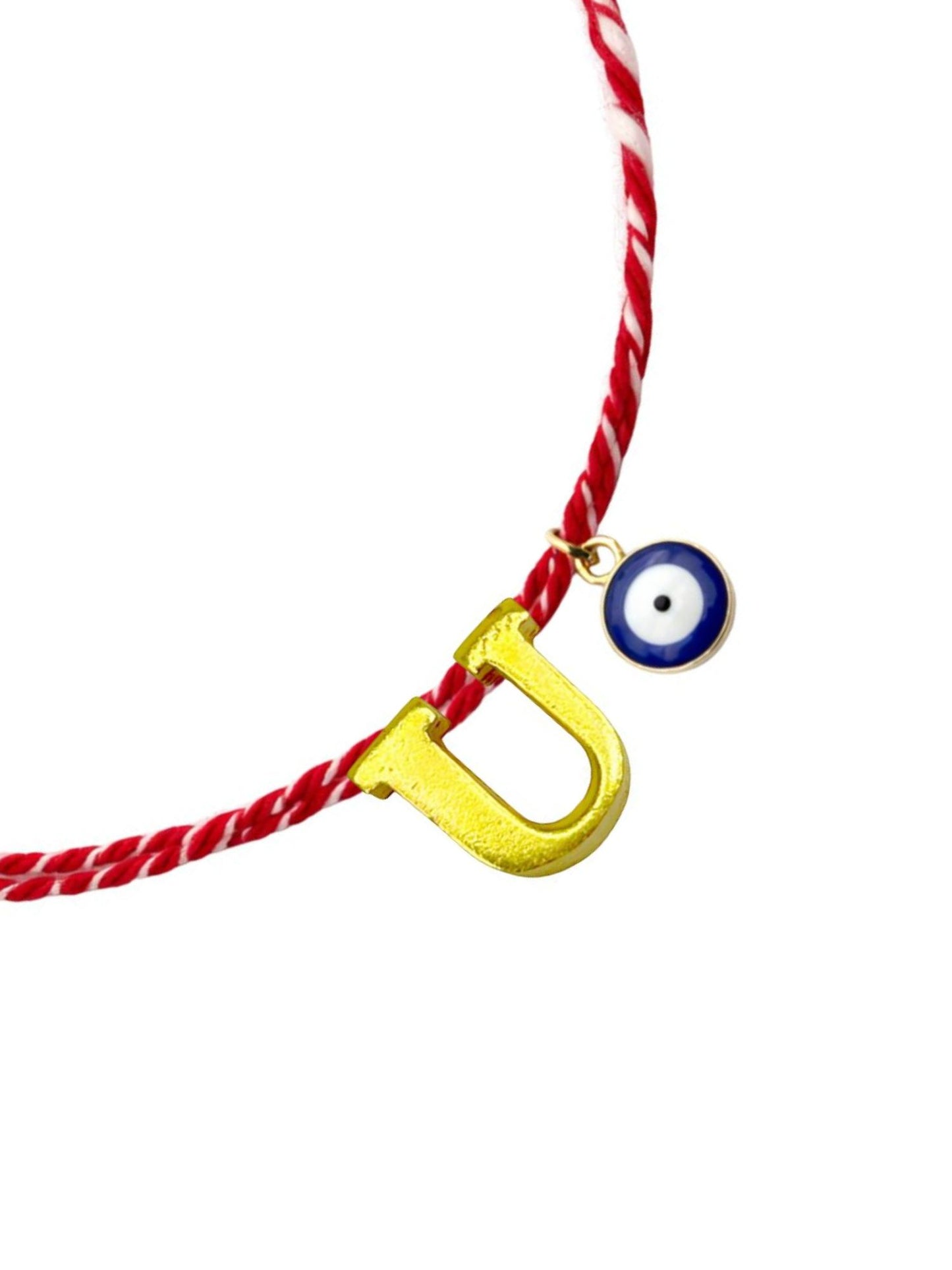 A TO Z Name Initial Letter Rakhi Bracelet With Dark Blue Evil Eye Charm for Bhai Bhaiya