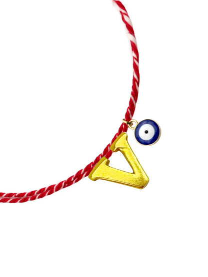 A TO Z Name Initial Letter Rakhi Bracelet With Dark Blue Evil Eye Charm for Bhai Bhaiya
