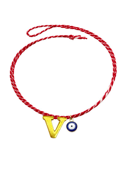 A TO Z Name Initial Letter Rakhi Bracelet With Dark Blue Evil Eye Charm for Bhai Bhaiya