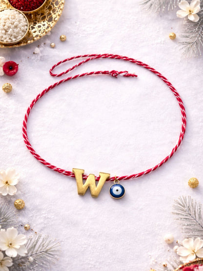 A TO Z Name Initial Letter Rakhi Bracelet With Dark Blue Evil Eye Charm for Bhai Bhaiya