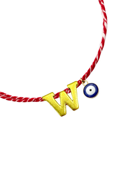 A TO Z Name Initial Letter Rakhi Bracelet With Dark Blue Evil Eye Charm for Bhai Bhaiya