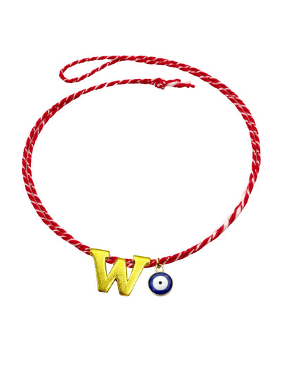 A TO Z Name Initial Letter Rakhi Bracelet With Dark Blue Evil Eye Charm for Bhai Bhaiya