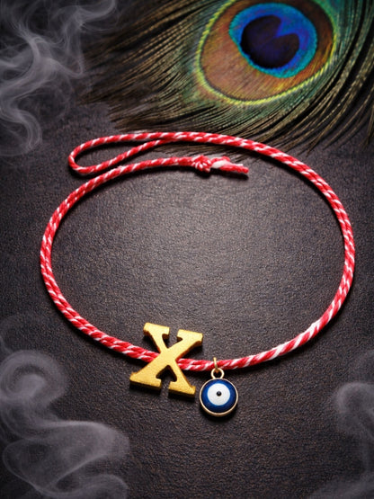 A TO Z Name Initial Letter Rakhi Bracelet With Dark Blue Evil Eye Charm for Bhai Bhaiya