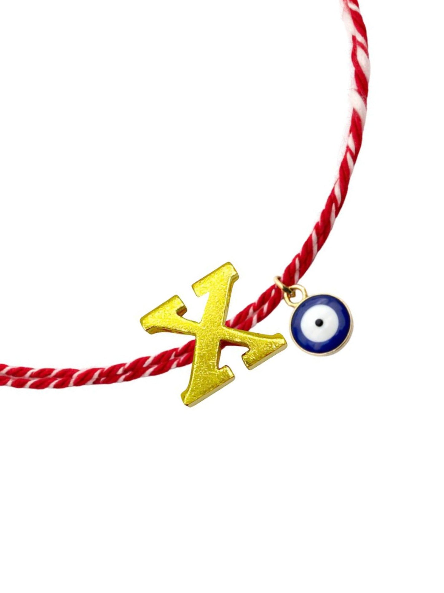 A TO Z Name Initial Letter Rakhi Bracelet With Dark Blue Evil Eye Charm for Bhai Bhaiya