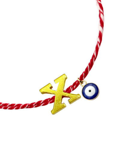 A TO Z Name Initial Letter Rakhi Bracelet With Dark Blue Evil Eye Charm for Bhai Bhaiya
