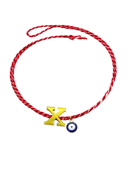A TO Z Name Initial Letter Rakhi Bracelet With Dark Blue Evil Eye Charm for Bhai Bhaiya