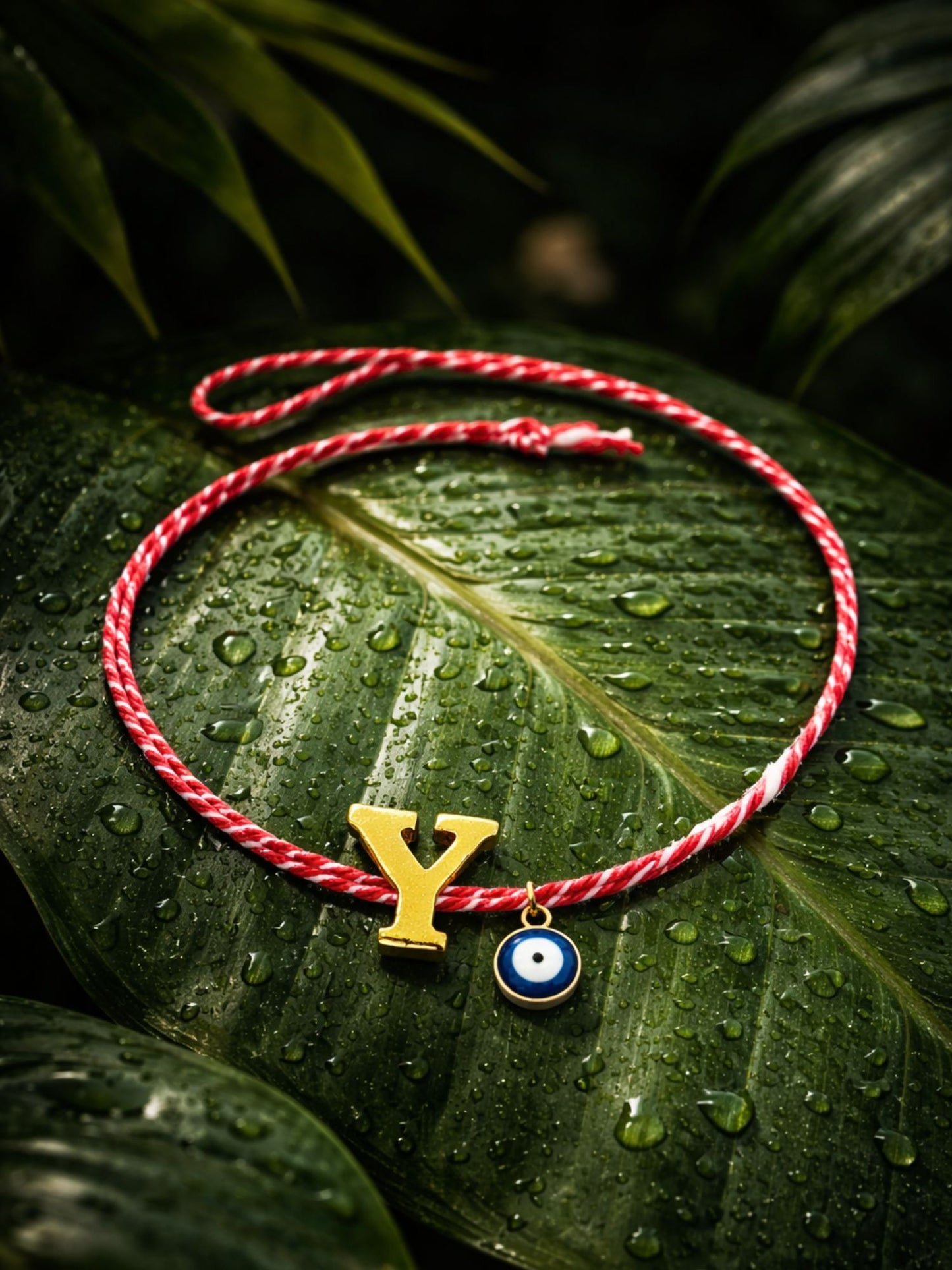 A TO Z Name Initial Letter Rakhi Bracelet With Dark Blue Evil Eye Charm for Bhai Bhaiya