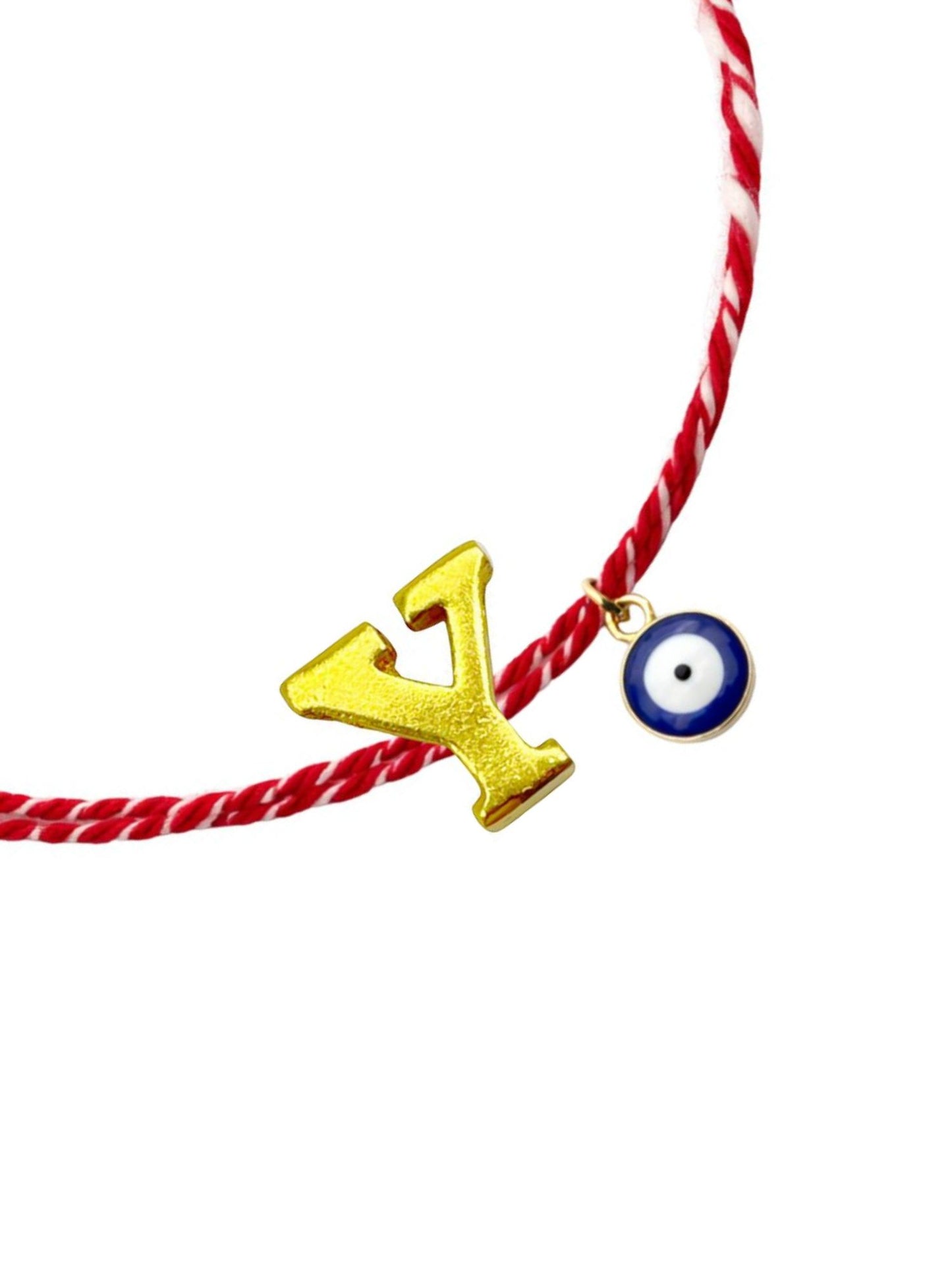 A TO Z Name Initial Letter Rakhi Bracelet With Dark Blue Evil Eye Charm for Bhai Bhaiya