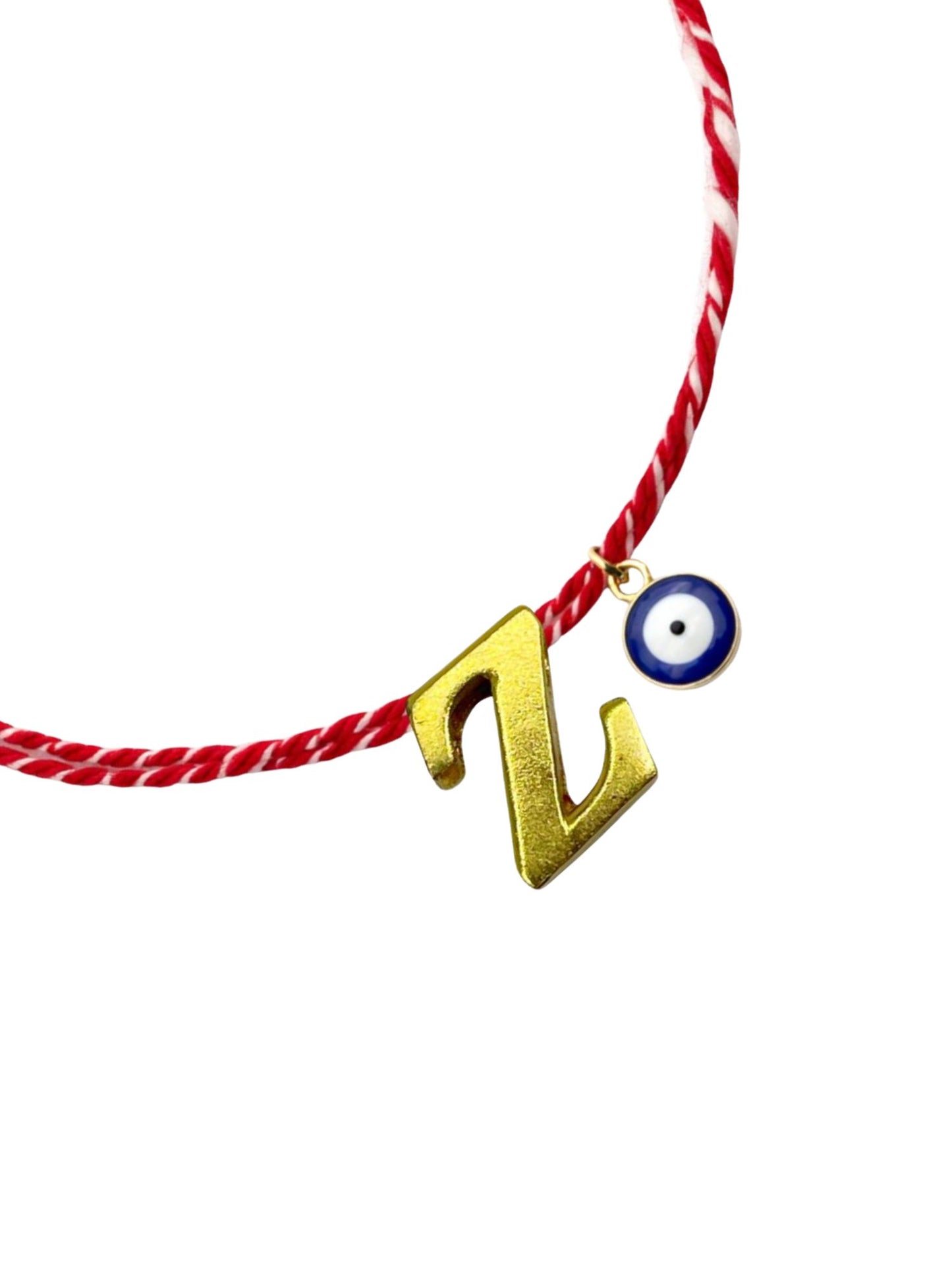 A TO Z Name Initial Letter Rakhi Bracelet With Dark Blue Evil Eye Charm for Bhai Bhaiya