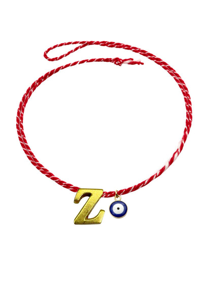 A TO Z Name Initial Letter Rakhi Bracelet With Dark Blue Evil Eye Charm for Bhai Bhaiya