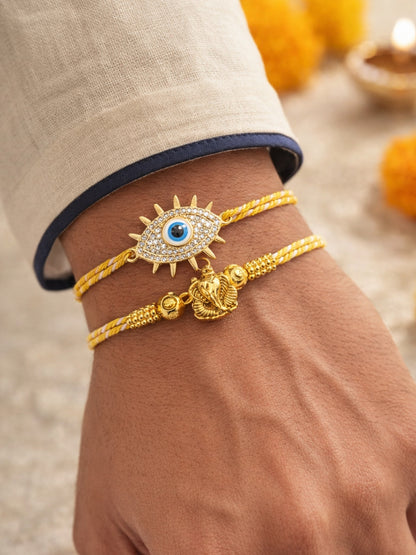 (Set of 2) Evil Eye Ganesha Rakhi Bracelet Bhai Bhaiya Bro