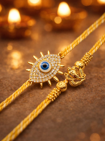 (Set of 2) Evil Eye Ganesha Rakhi Bracelet Bhai Bhaiya Bro