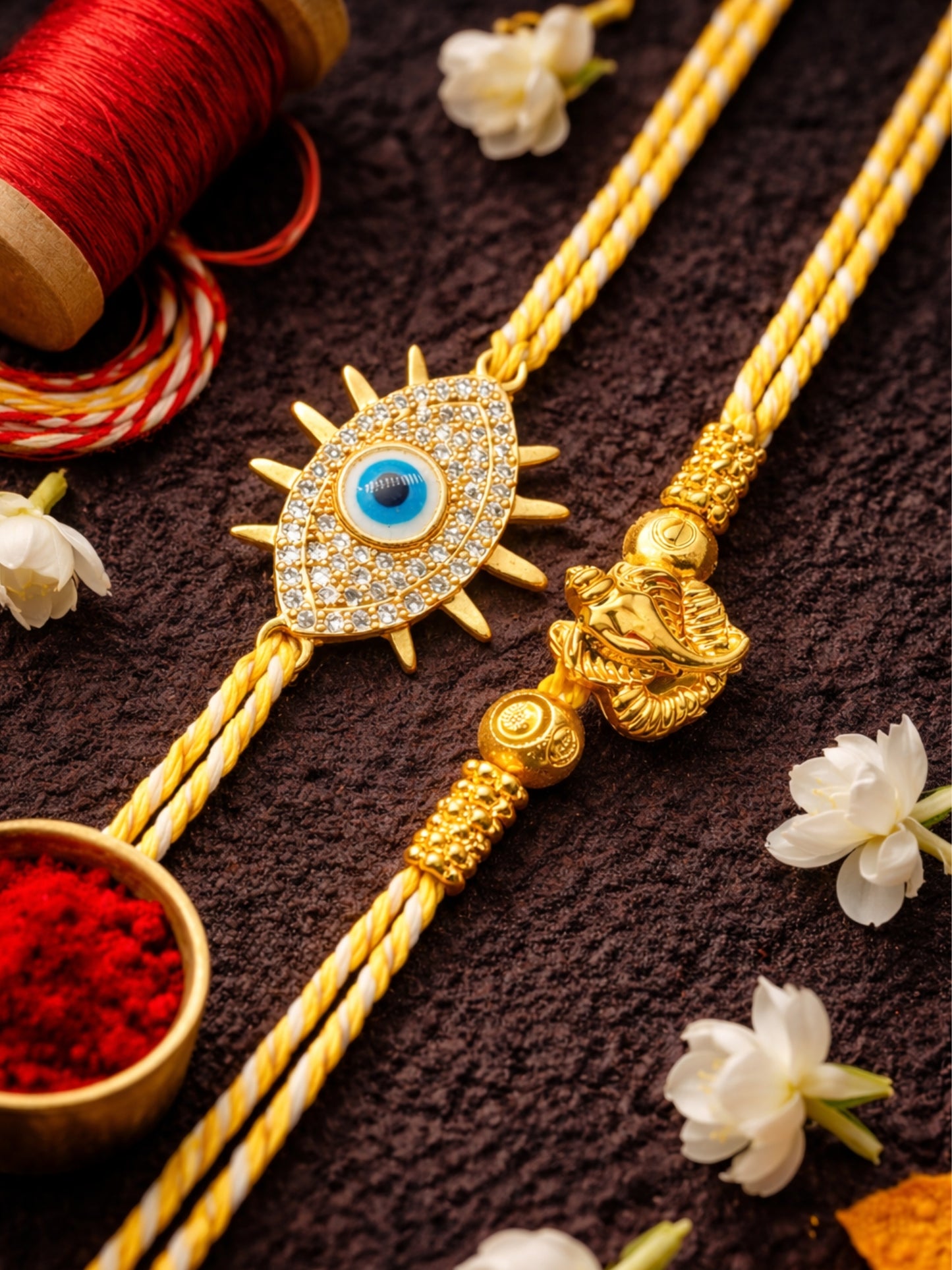 (Set of 2) Evil Eye Ganesha Rakhi Bracelet Bhai Bhaiya Bro