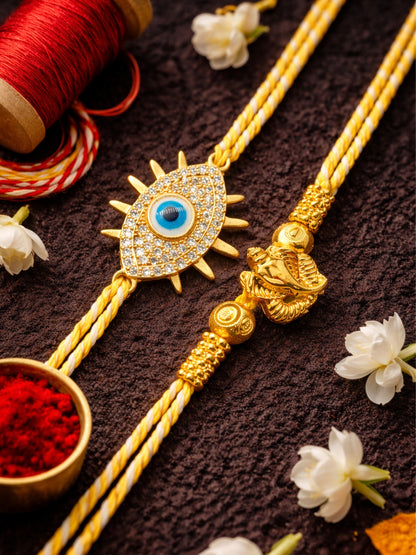 (Set of 2) Evil Eye Ganesha Rakhi Bracelet Bhai Bhaiya Bro