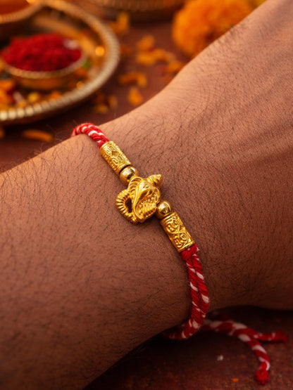 Gold Ganpati Rakhi Bracelet Brother Bhaiya Bhai BRO
