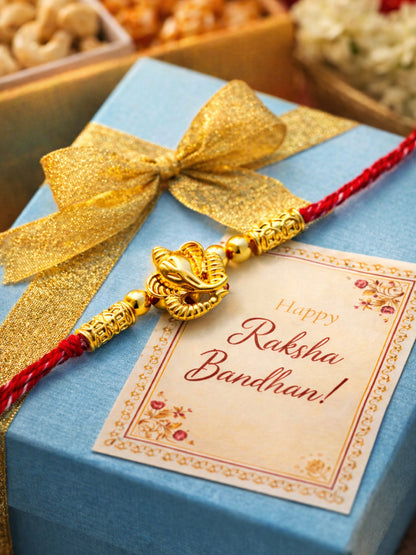 Gold Ganpati Rakhi Bracelet Brother Bhaiya Bhai BRO
