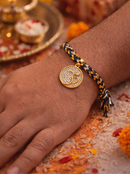 Gold-Plated OM Pendant Rakhi Bracelet Bhai Bhaiya Bro