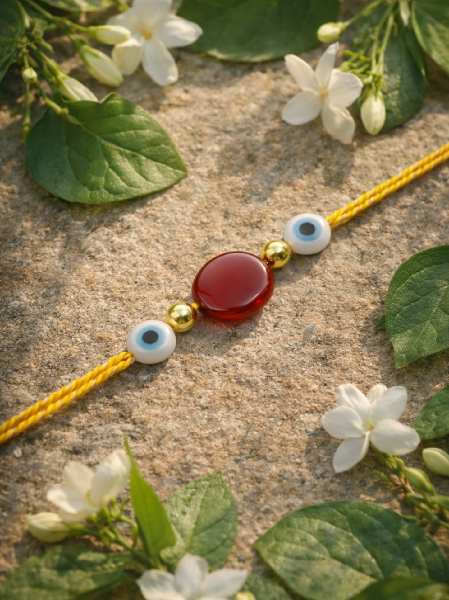 Gold-Plated Beads/Evil Eye Charm Rakhi Bracelet for Bhai Bhaiya Bro