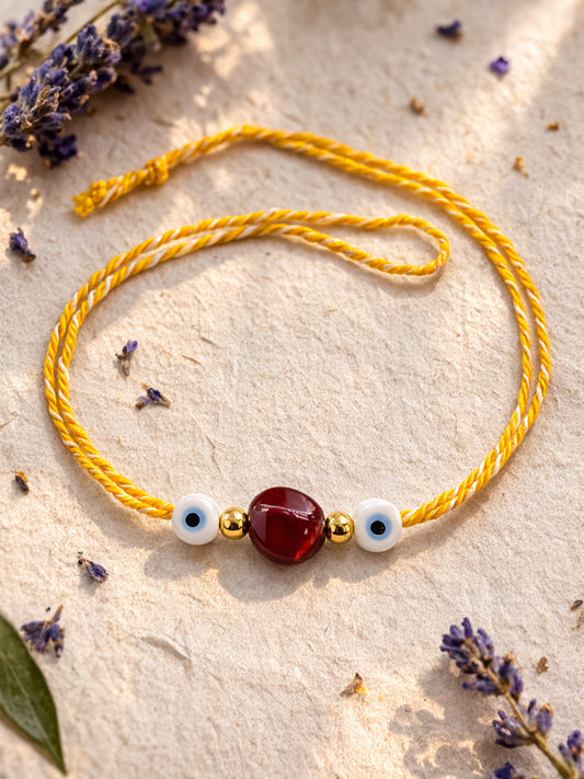 Gold-Plated Beads/Evil Eye Charm Rakhi Bracelet for Bhai Bhaiya Bro