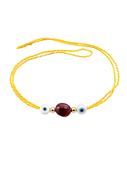 Gold-Plated Beads/Evil Eye Charm Rakhi Bracelet for Bhai Bhaiya Bro