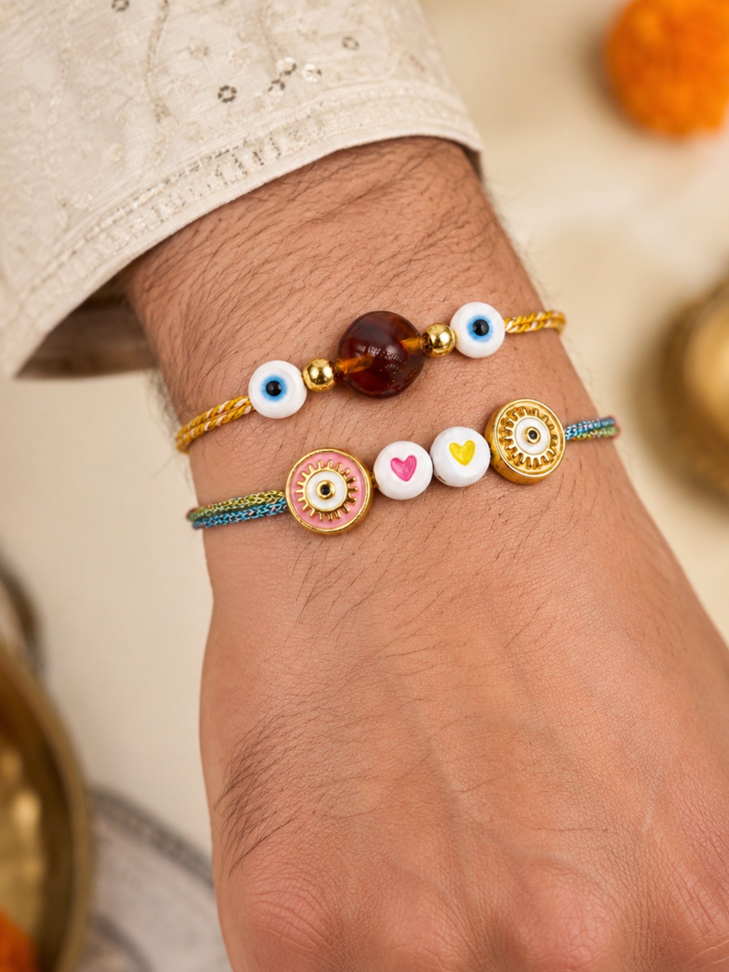 (Set of 2) Evil Eye Heart Rakhi Bracelet For Bhai Bhaiya Bro