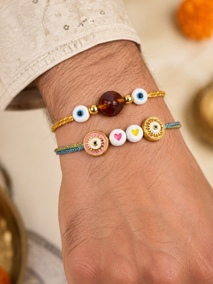 (Set of 2) Evil Eye Heart Rakhi Bracelet For Bhai Bhaiya Bro