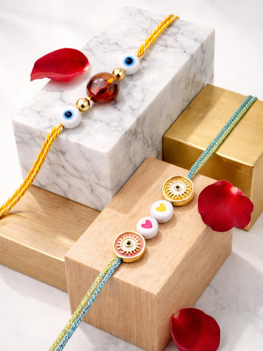(Set of 2) Evil Eye Heart Rakhi Bracelet For Bhai Bhaiya Bro