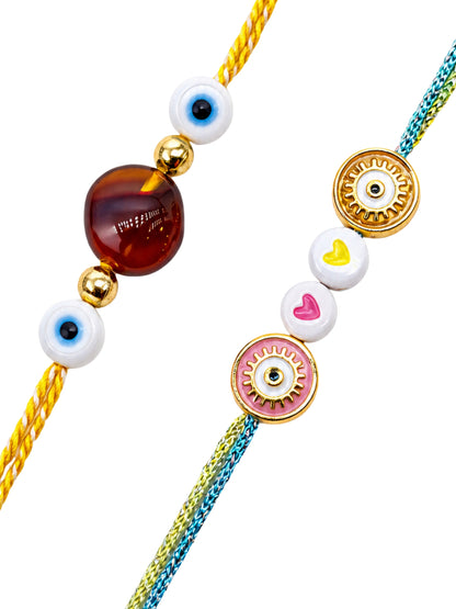 (Set of 2) Evil Eye Heart Rakhi Bracelet For Bhai Bhaiya Bro