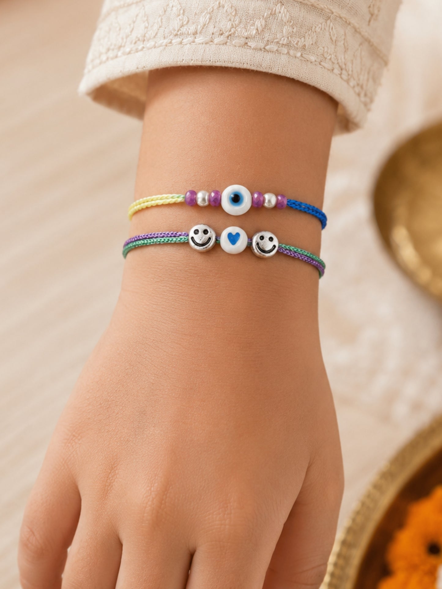 (Set of 2) Evil Eye Smiley Rakhi Bracelet For Bhai Bhaiya Bro