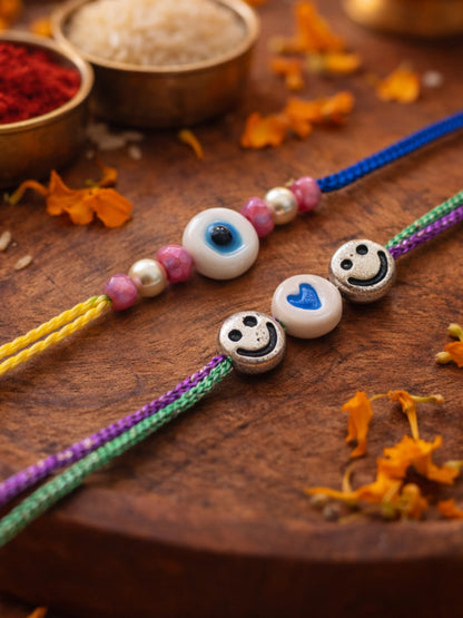 (Set of 2) Evil Eye Smiley Rakhi Bracelet For Bhai Bhaiya Bro