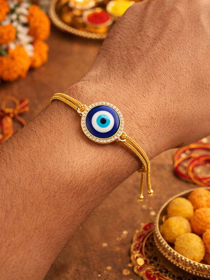 Blue Evil Eye Charm Bracelet Rakhi For Bhai Bhaiya Bro
