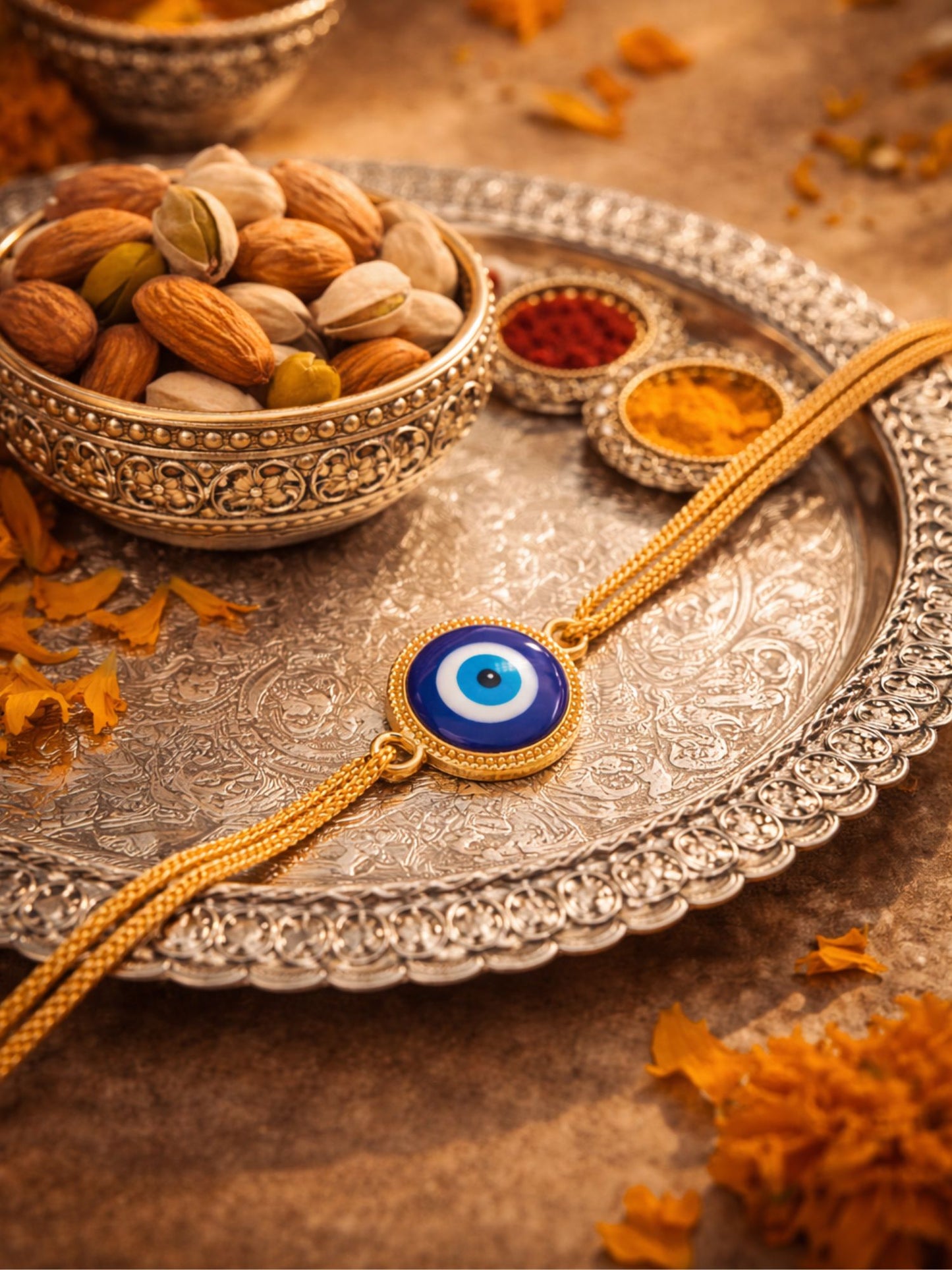 Blue Evil Eye Charm Bracelet Rakhi For Bhai Bhaiya Bro