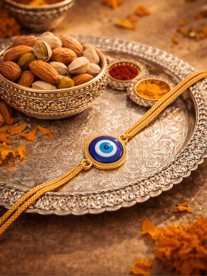 Blue Evil Eye Charm Bracelet Rakhi For Bhai Bhaiya Bro