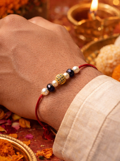 Black Ball With Pearl Bracelet Rakhi For Bhai Bhaiya Bro