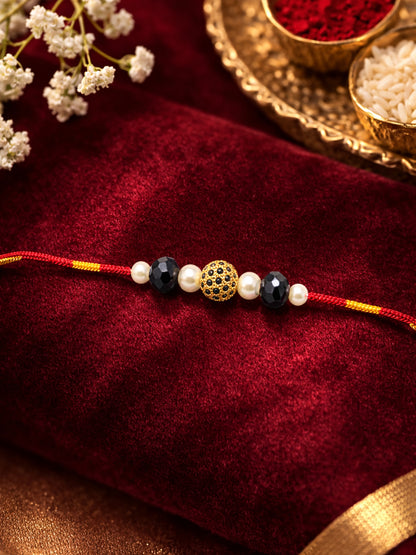 Black Ball With Pearl Bracelet Rakhi For Bhai Bhaiya Bro