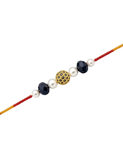 Black Ball With Pearl Bracelet Rakhi For Bhai Bhaiya Bro