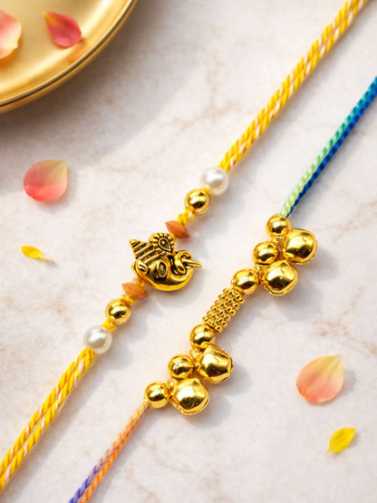 (Set of 2) Ganesha Pearl Rakhi Bracelet for Bhai Bhaiya Bro