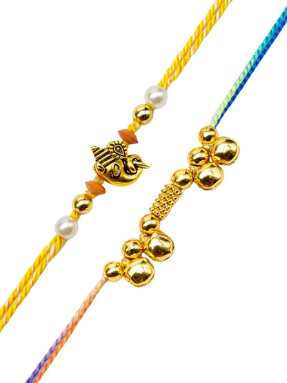 (Set of 2) Ganesha Pearl Rakhi Bracelet for Bhai Bhaiya Bro