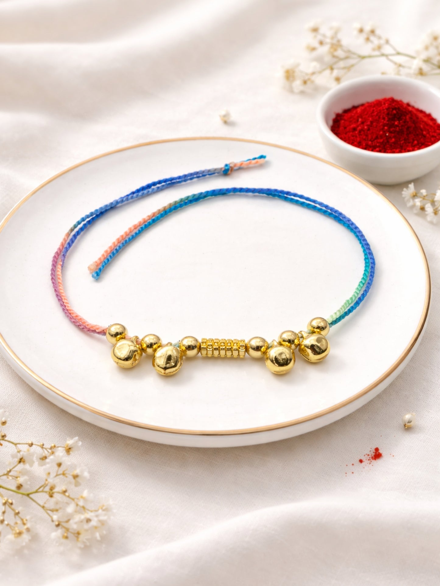 Multicolor Thread Drop Charm Rakhi Bracelet For Bhai Bhaiya Bro