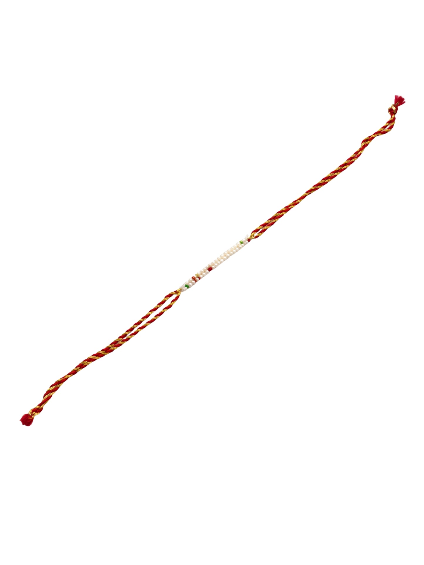 Red Gold Thread Pearl Beaded Rakhi Bracelet For Bhai Bhaiya Bro