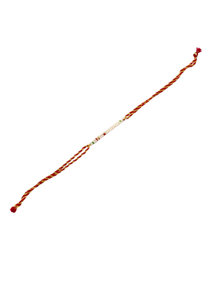 Red Gold Thread Pearl Beaded Rakhi Bracelet For Bhai Bhaiya Bro
