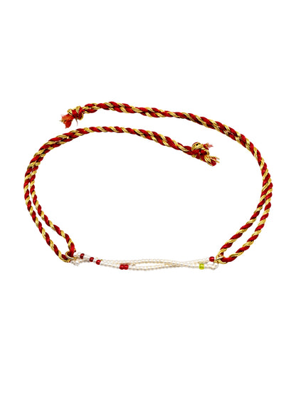 (Set of 2) Gold Leaf Chain Pearl Rakhi Bracelet for Bhai Bhaiya Bro