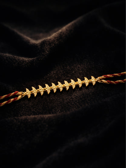 Red Gold Thread Leaf Chain Rakhi Bracelet For Bhai Bhaiya Bro