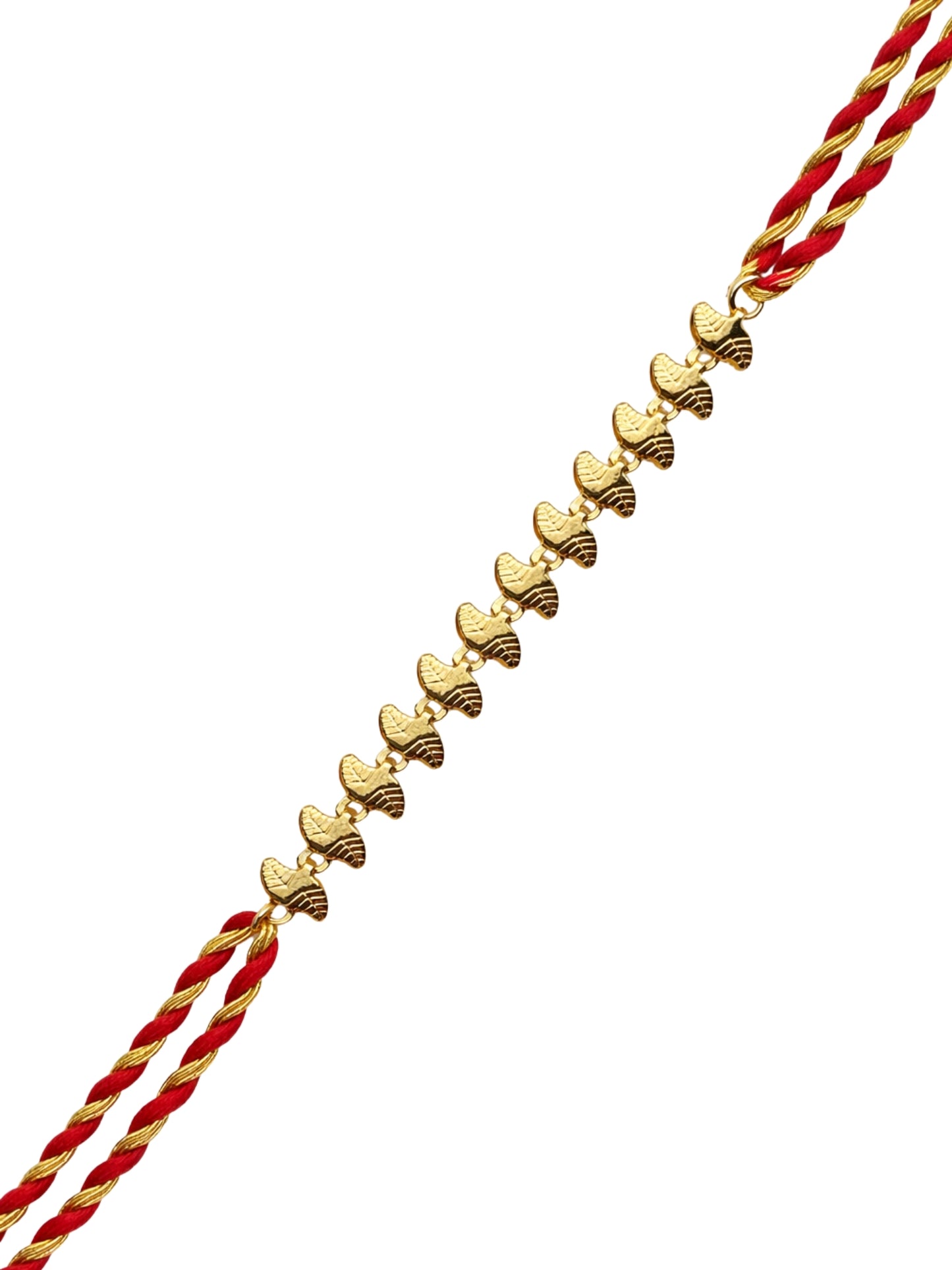 Red Gold Thread Leaf Chain Rakhi Bracelet For Bhai Bhaiya Bro