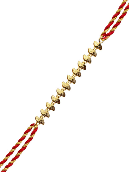 Red Gold Thread Leaf Chain Rakhi Bracelet For Bhai Bhaiya Bro