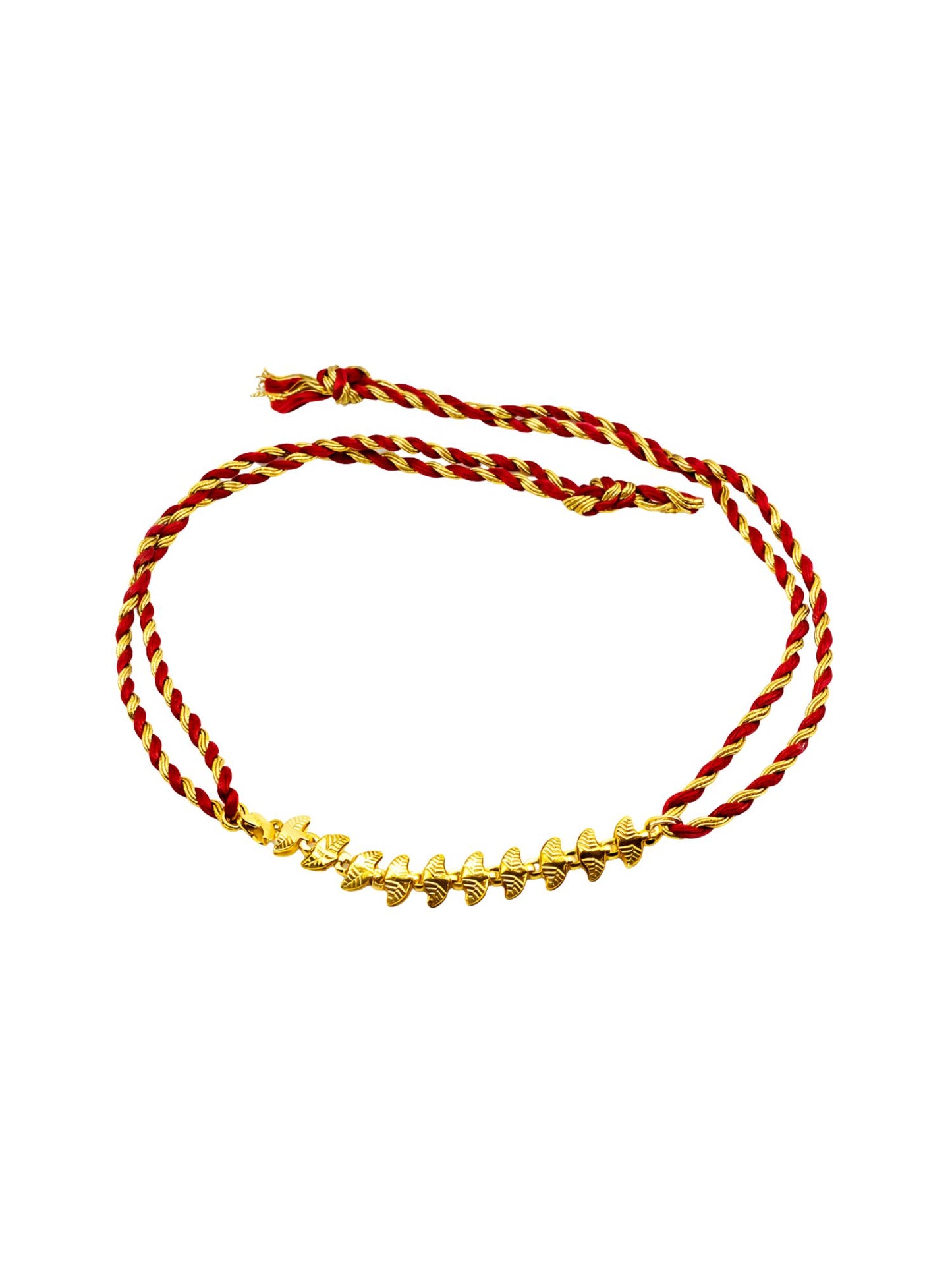 Red Gold Thread Leaf Chain Rakhi Bracelet For Bhai Bhaiya Bro