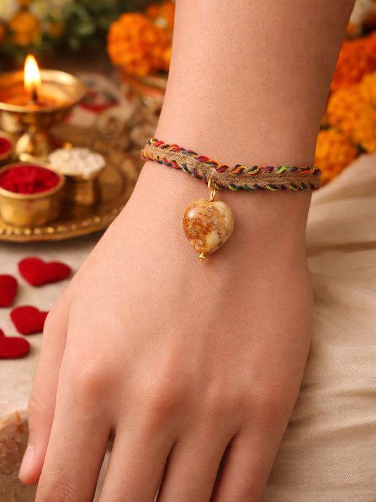 Carnelian Stone Heart Rakhi Bracelet For Bhai Bhaiya Bro